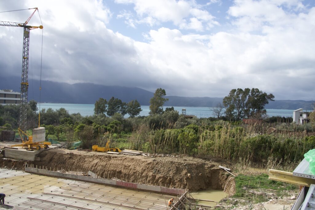 View from the Radhimë site toward the Bay of Vlorë and the mountains